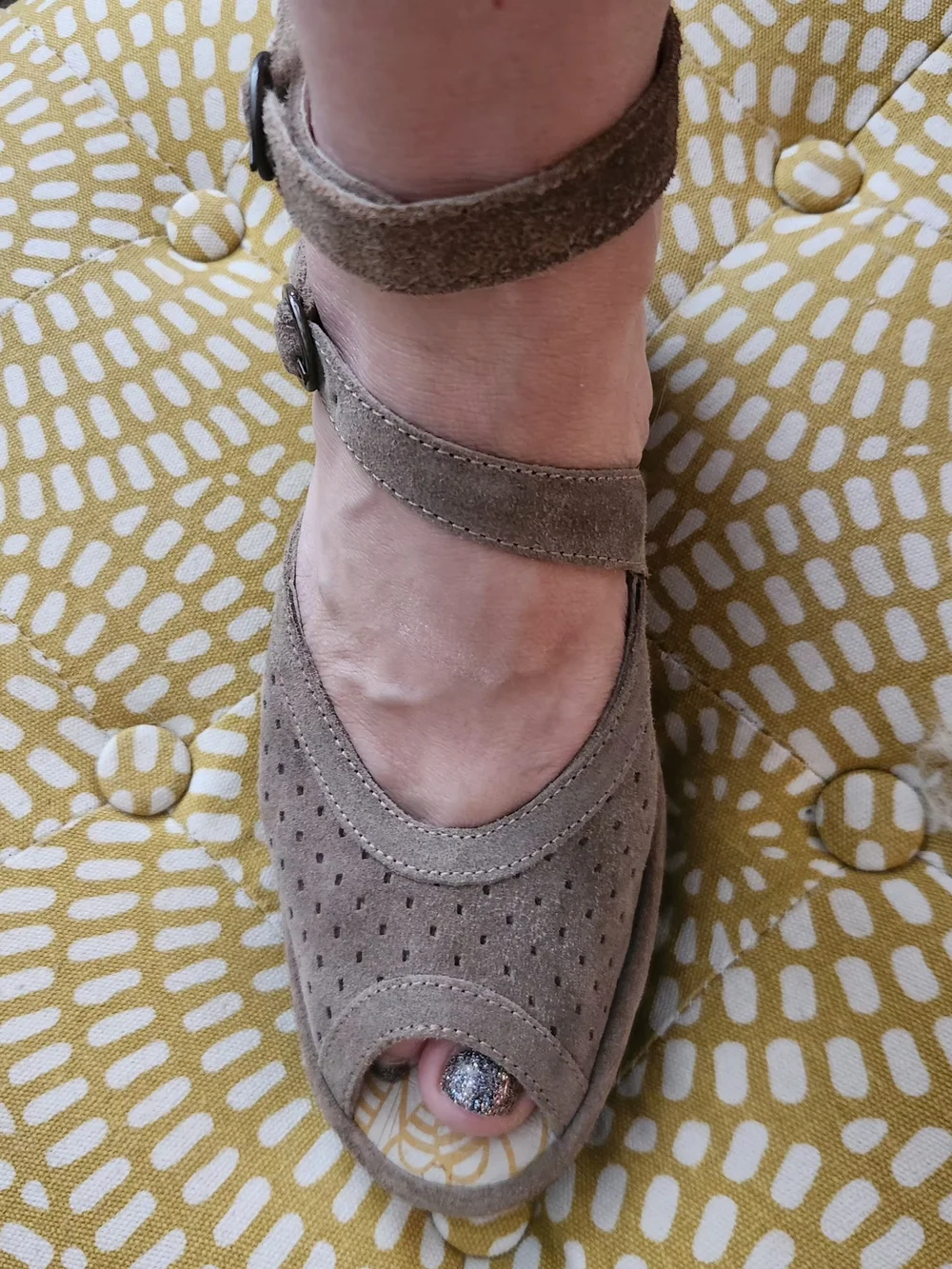 Fly London  Taupe Suede Ankle-Strap Wedge Sandal